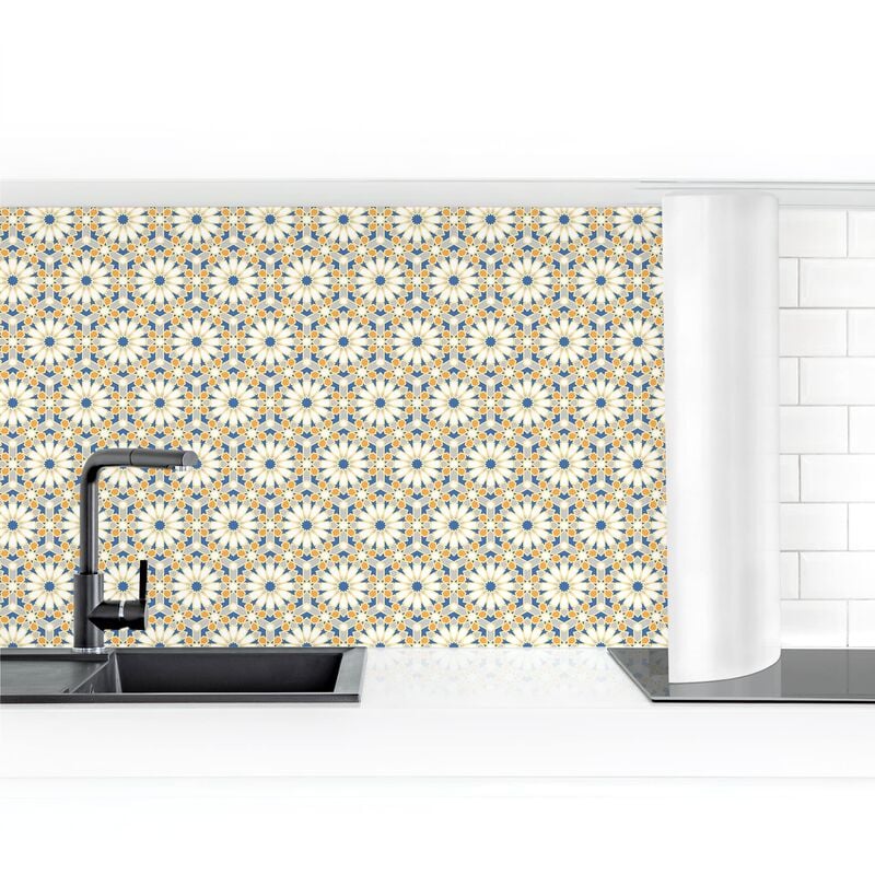 

Revestimiento pared cocina - Oriental Pattern With Yellow Stars Dimensión LxA: 90cm x 150cm Material: Smart