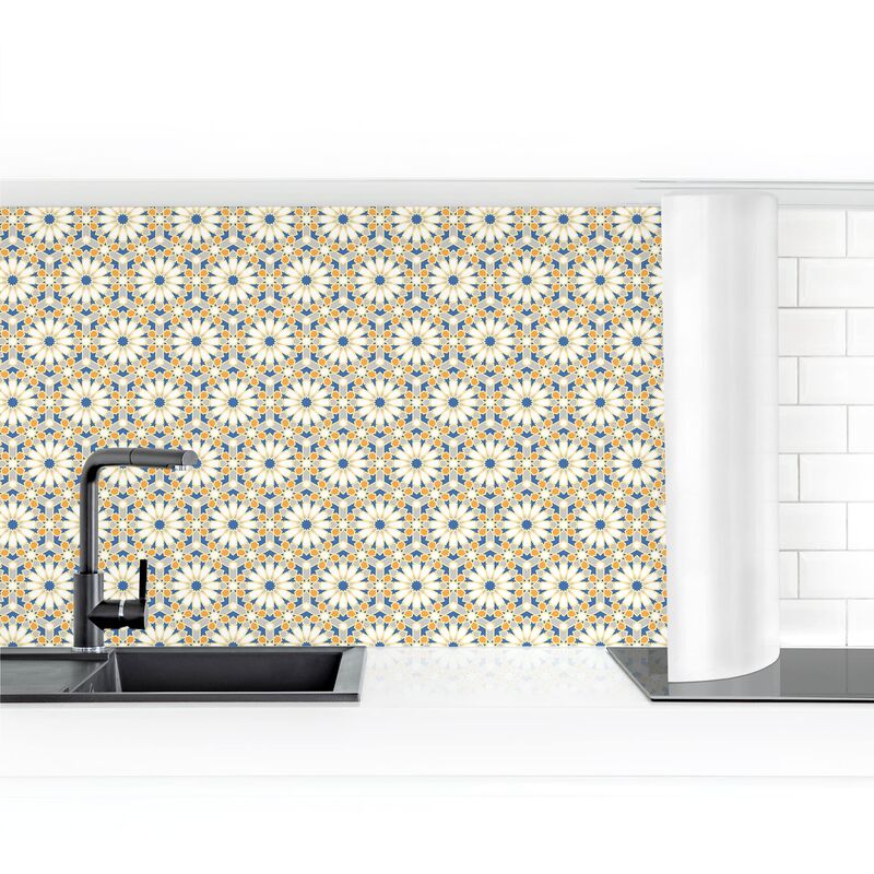 

Revestimiento pared cocina - Oriental Pattern With Yellow Stars Dimensión LxA: 60cm x 350cm Material: Magnético