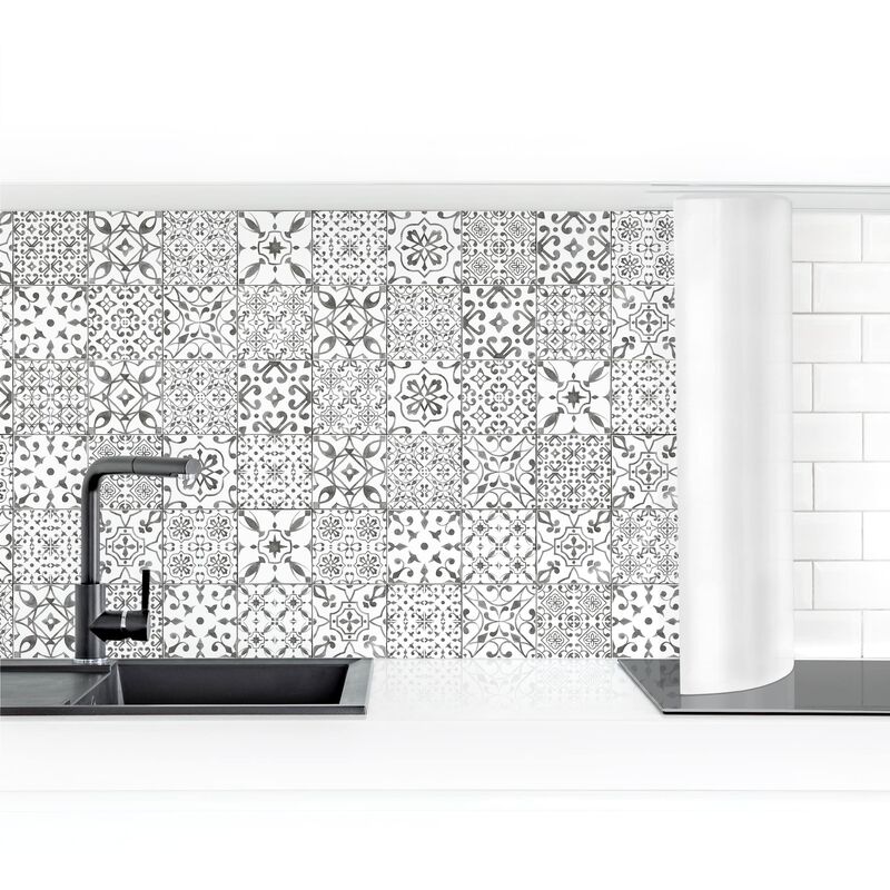 

Revestimiento pared cocina - Pattern Tiles Gray White Dimensión LxA: 70cm x 100cm Material: Smart