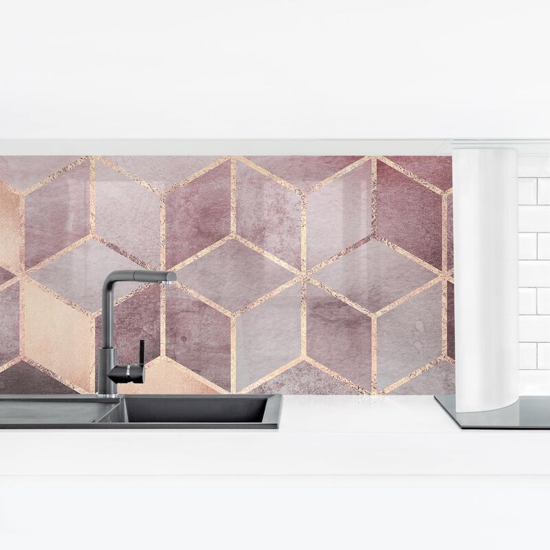 

Revestimiento pared cocina - Pink Gray Golden Geometry Dimensión LxA: 90cm x 315cm Material: Premium