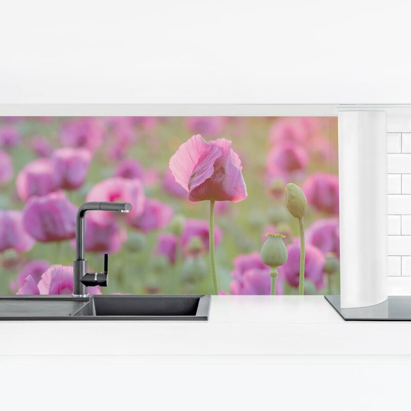 

Revestimiento pared cocina - Purple Poppy Flower Meadow In Spring Dimensión LxA: 100cm x 350cm Material: Smart