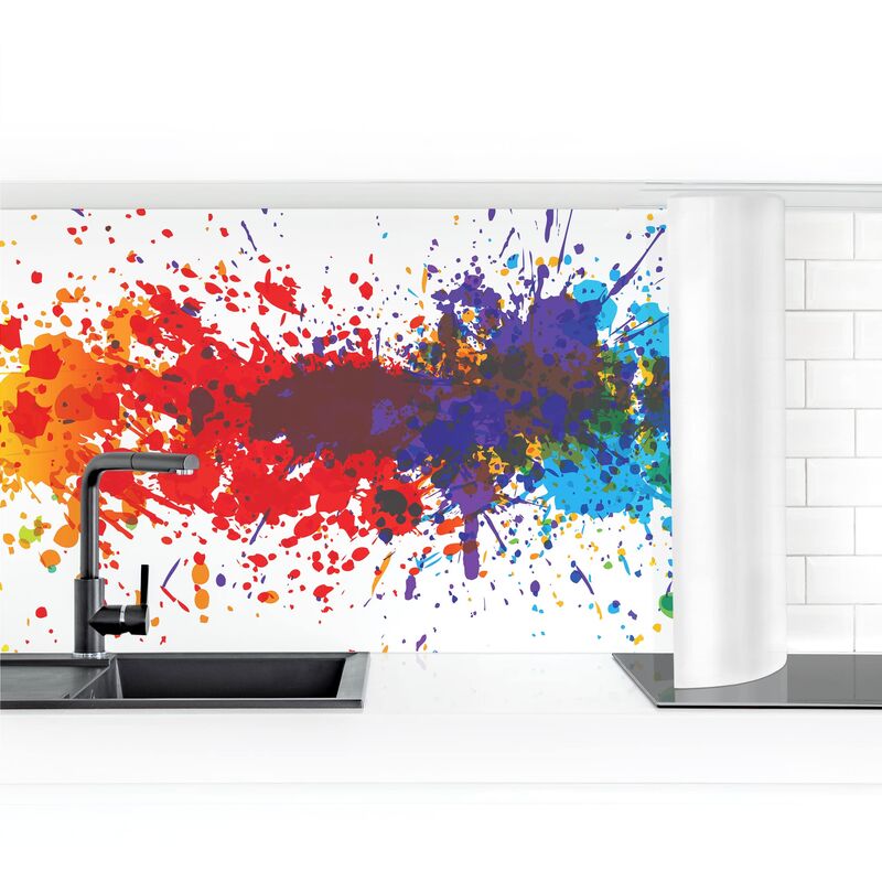 

Revestimiento pared cocina - Rainbow Splatter I Dimensión LxA: 70cm x 400cm Material: Magnético