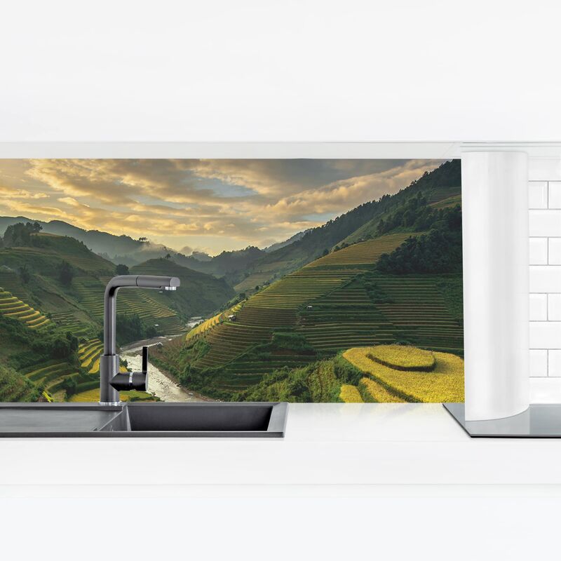 

Revestimiento pared cocina - Rice Plantations In Vietnam Dimensión LxA: 40cm x 140cm Material: Premium