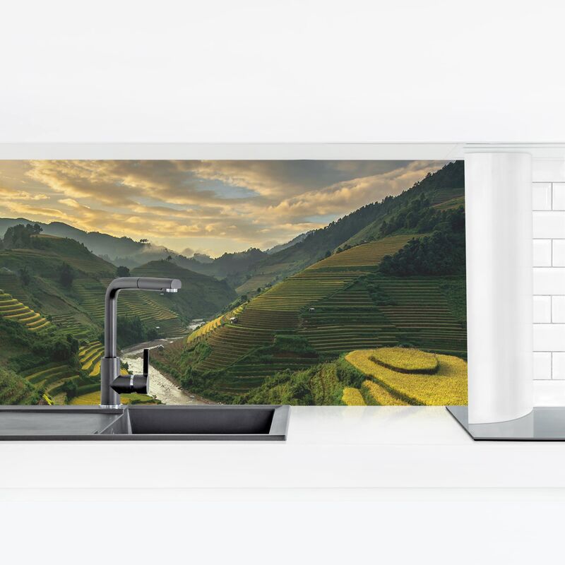 

Revestimiento pared cocina - Rice Plantations In Vietnam Dimensión LxA: 90cm x 315cm Material: Smart