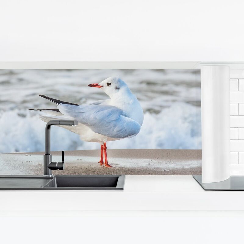 

Revestimiento pared cocina - Seagull On The Beach In Front Of The Sea Dimensión LxA: 90cm x 315cm Material: Premium