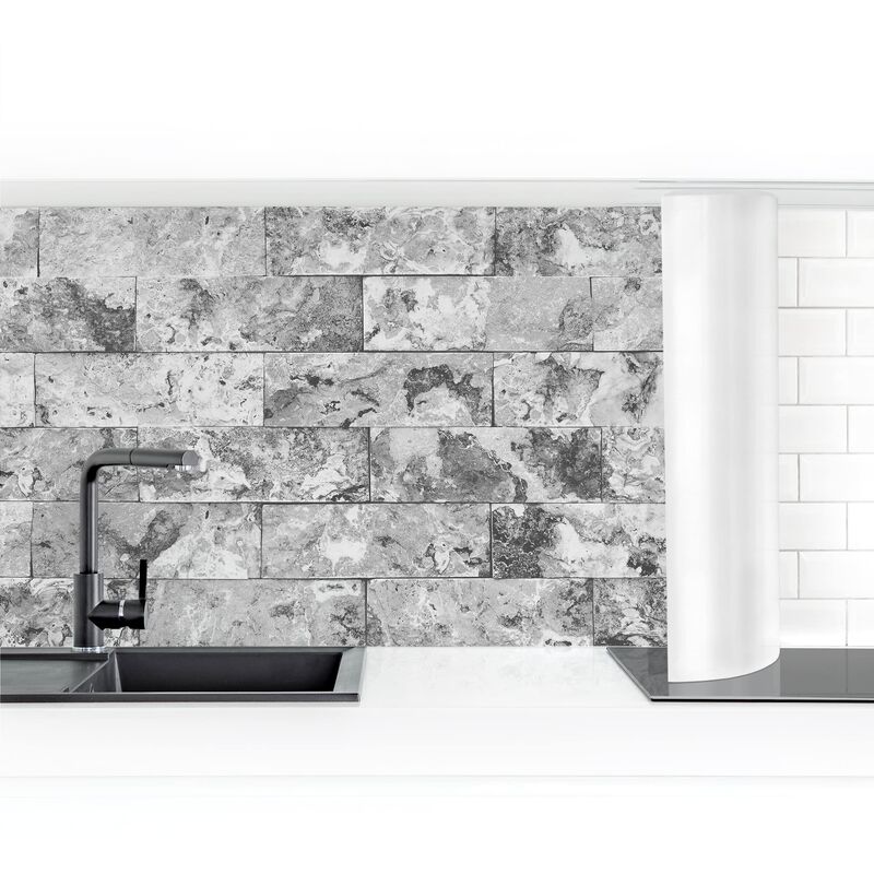 

Revestimiento pared cocina - Stone Wall Natural Marble Gray Dimensión LxA: 50cm x 250cm Material: Smart