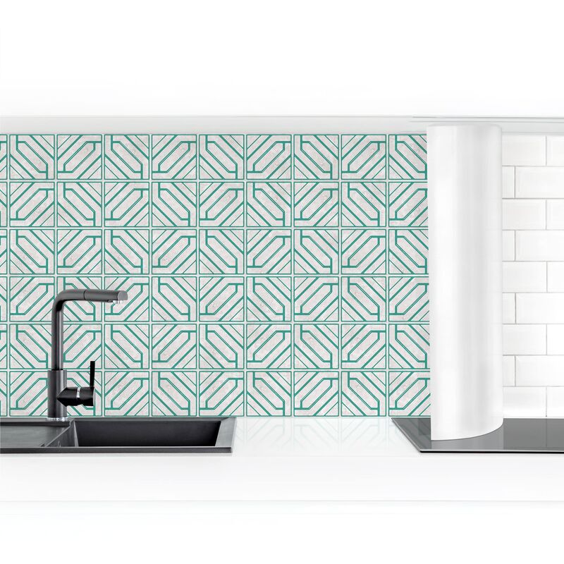 

Revestimiento pared cocina - Tile Pattern Rhombuses Geometry Turquoise Dimensión LxA: 90cm x 400cm Material: Premium