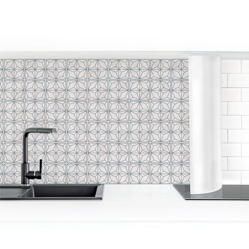 

Revestimiento pared cocina - Tile Pattern Star Geometry Gray Blue Dimensión LxA: 60cm x 400cm Material: Magnético