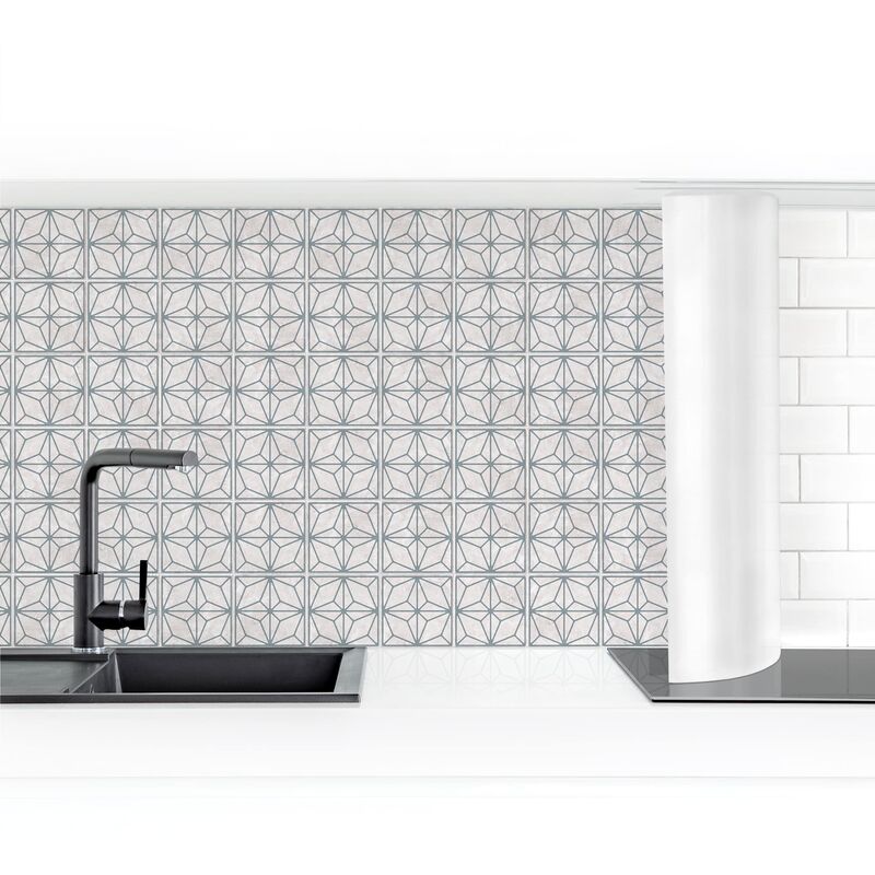 

Revestimiento pared cocina - Tile Pattern Star Geometry Gray Blue Dimensión LxA: 50cm x 350cm Material: Magnético