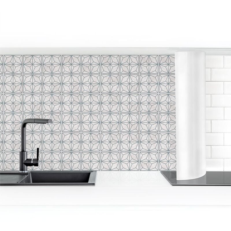 

Revestimiento pared cocina - Tile Pattern Star Geometry Gray Blue Dimensión LxA: 60cm x 400cm Material: Premium