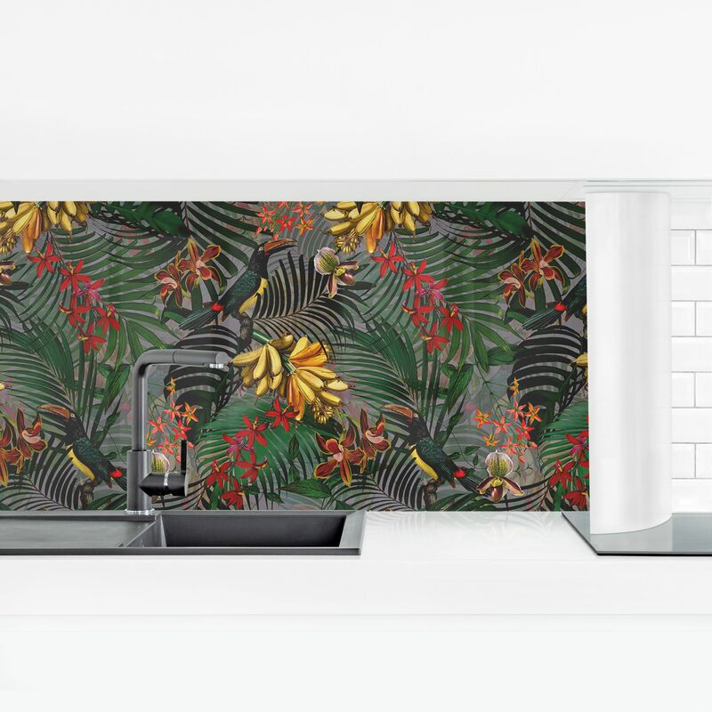 

Bilderwelten - Revestimiento pared cocina - Tropical Ferns With Tucan Green Dimensión LxA: 50cm x 175cm Material: Magnético