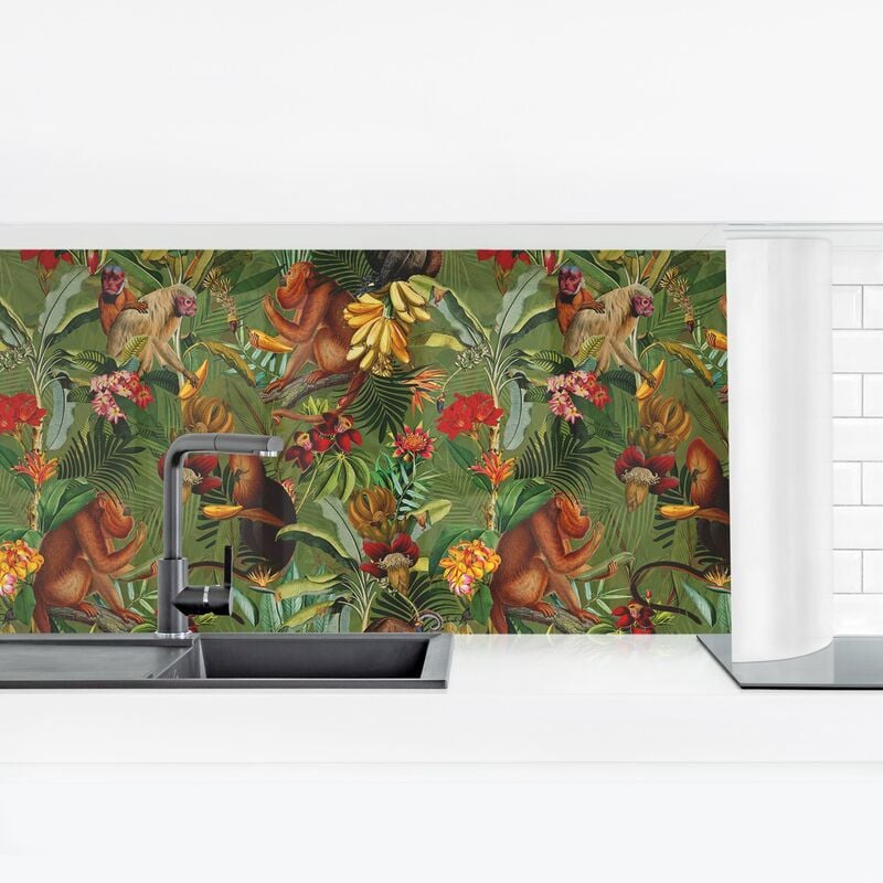 

Revestimiento pared cocina - Tropical Flowers With Monkeys Dimensión LxA: 40cm x 140cm Material: Magnético