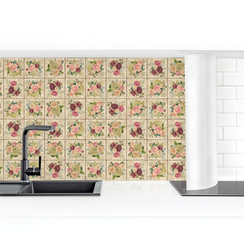 

Revestimiento pared cocina - Vintage Roses And Hydrangeas Dimensión LxA: 60cm x 350cm Material: Smart