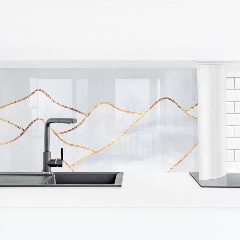 

Revestimiento pared cocina - Watercolor Mountains White Gold Dimensión LxA: 40cm x 140cm Material: Smart