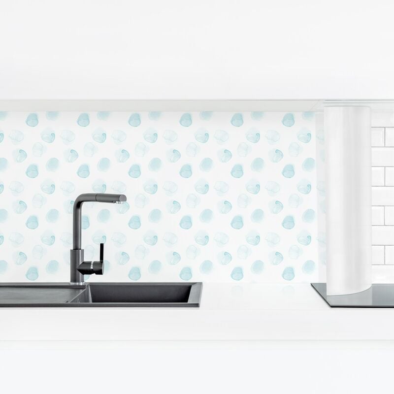 

Revestimiento pared cocina - Watercolor Points Turquoise Dimensión LxA: 40cm x 140cm Material: Premium