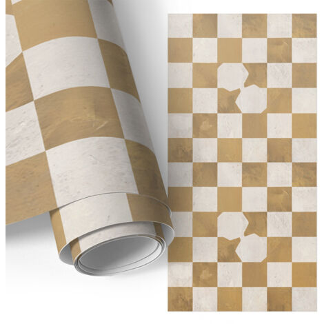 Revêtement adhésif - Films autoadhésifs - Application facile - pour portes - pour meubles Damier moutarde 50x100 cm