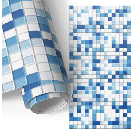 Revêtement adhésif - Films autoadhésifs - Application facile - pour tiroirs - pour plans de travail Mosaïque bleue 50x100 cm