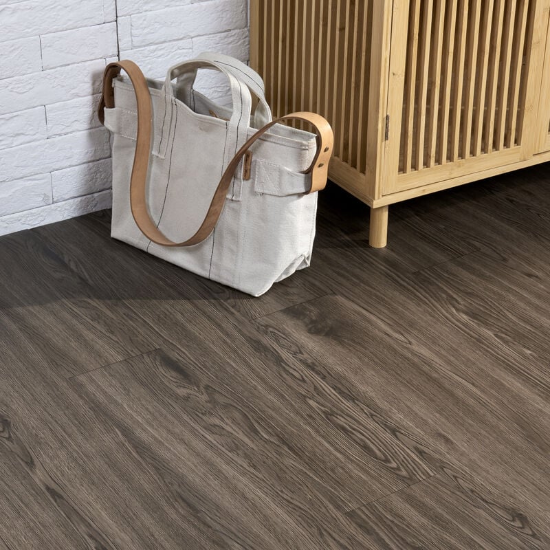 Revêtement de Sol Adhésif Valona PVC Vinyle 28 Pièces 3,92 m² Dark Brown Oak Chêne Marron Foncé [neu.holz]