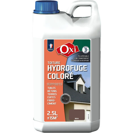 Revêtement hydrofuge coloré brun 2.5L – Protection toiture semi-permanente – Réduit l'absorption d'eau – Préserve contre intempéries – OXI