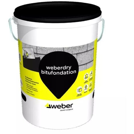 Revêtement imperméabilisant bitumineux pour fondations et collage d'isolants, 25kg, prêt à l'emploi et facile d'application, protection anticorrosion métal et bois, WEBERDRY BITUFONDATION, WEBER