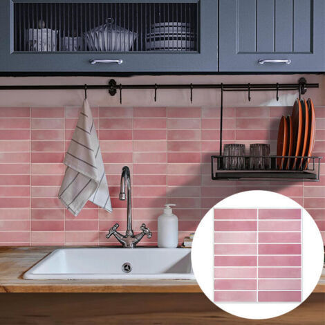 Revêtement mural adhésive crédence PVC rose 3D - 5 pièces 25,4x25,4cm DIY imperméable marbre jaune pour cuisine salle de bain rénovation
