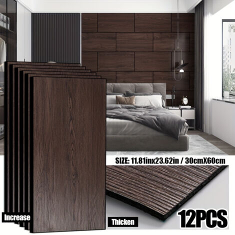 Revêtement Mural Autocollant Bois – 12 Plaques 3D – Style Noyer Rouge