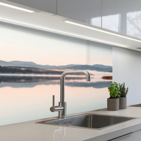 REVETEMENT MURAL DE CUISINE, CRÉDENCE DE CUISINE Eau - Arbres - Couche de brouillard 80x60