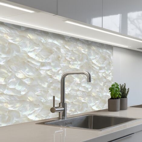 REVETEMENT MURAL DE CUISINE, CRÉDENCE DE CUISINE Perle brillante - Blanc - Coquille 80x60