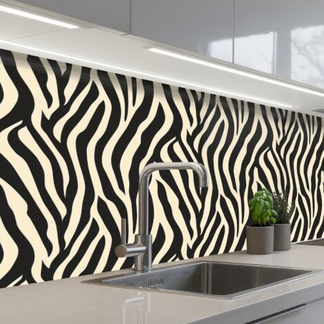 REVETEMENT MURAL DE CUISINE, CRÉDENCE DE CUISINE Zebra - Print - Classic - Black 200x80