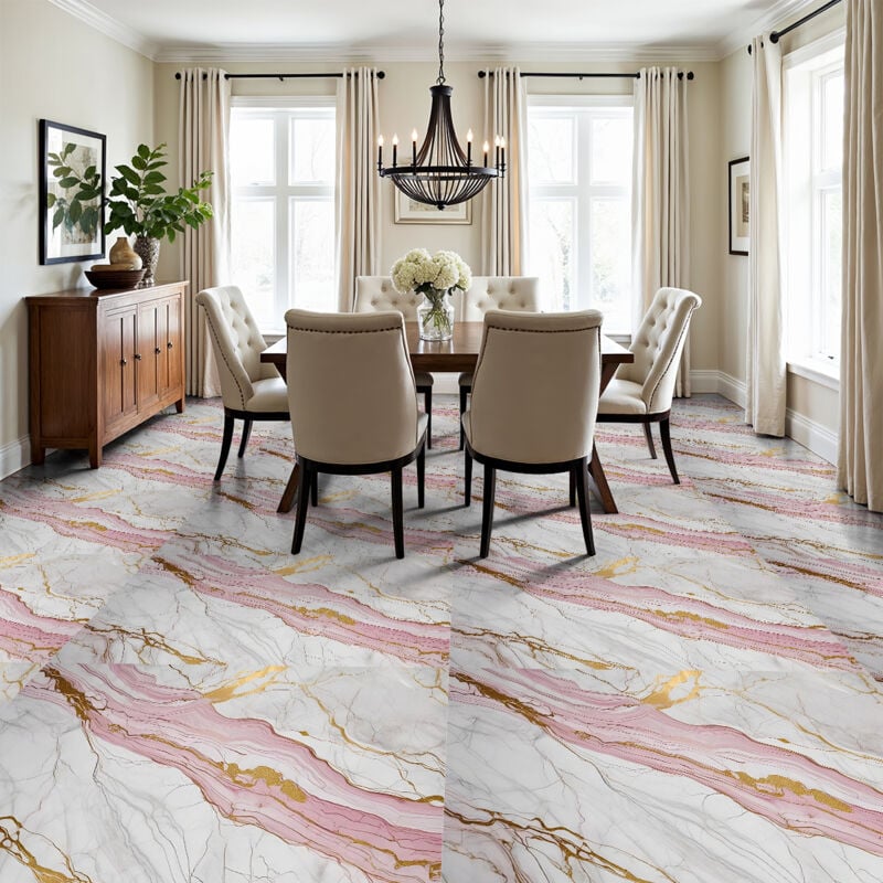 Revêtement sticker sol - effet marbre gris rose - Rouleau adhésif Protection Anti-dérapant - 60x200cm