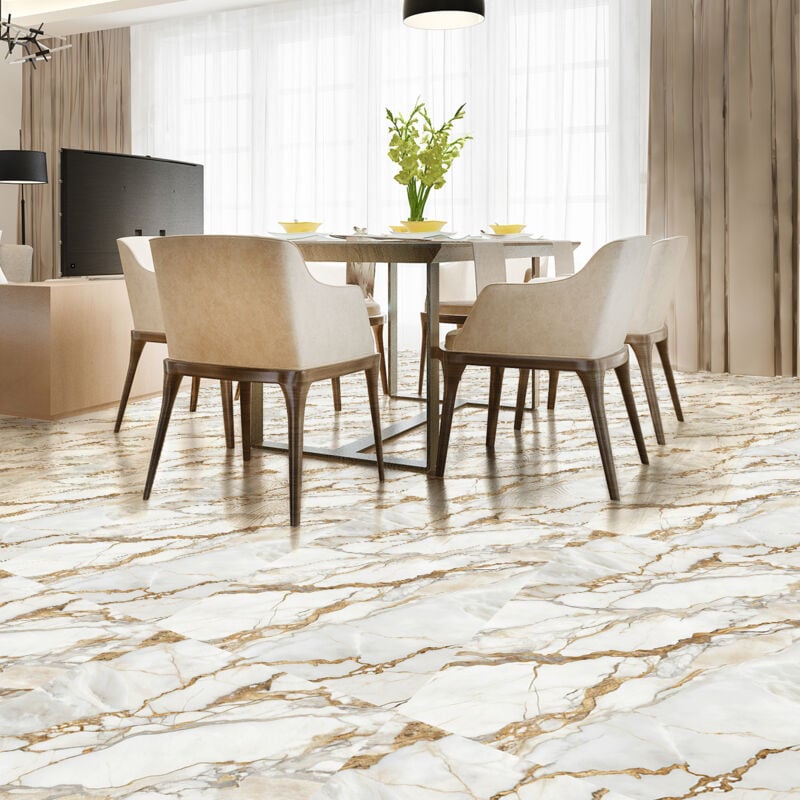 Revêtement sticker sol - marbre blanc cassé brun - Rouleau adhésif Protection Anti-dérapant - 60x200cm