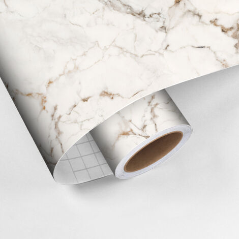 Revêtement sticker sol - MARBRE BLANC CASSÉ - Rouleau adhésif Protection Anti-dérapant - 60x100cm