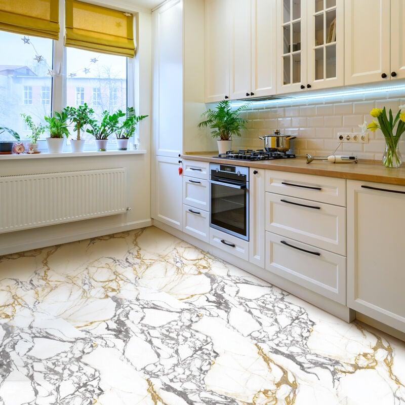 Revêtement sticker sol - marbre blanc - Rouleau adhésif Protection Anti-dérapant - 60x200cm