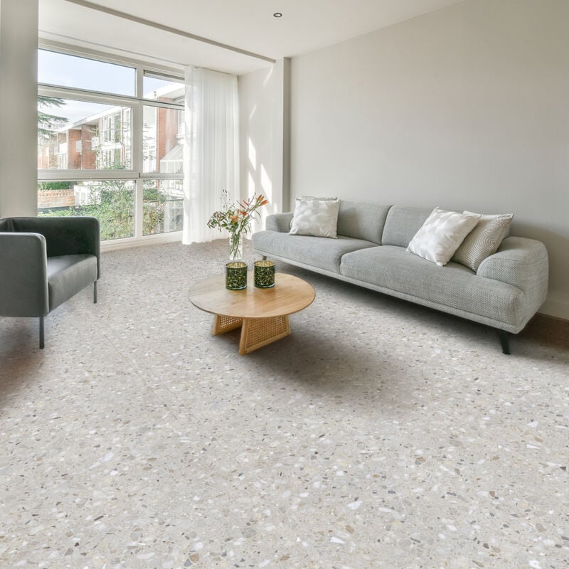 Revêtement sticker sol - terrazzo - Rouleau adhésif Protection Anti-dérapant - 60x200cm