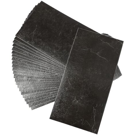 Revêtements de sol en PVC autocollant, sol PVC Auto-Adhésifs 24 Pièces 60 x 30 cm, Carreaux de sol imperméables Pour salon, cuisine, bureau, Noir
