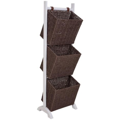 Revistero con soporte de madera y tres Cestos 37x27x115