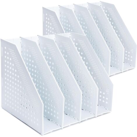 Revistero plegable de 4 compartimentos, organizador de escritorio de plástico, adecuado para el hogar, la oficina y la biblioteca (gris claro).