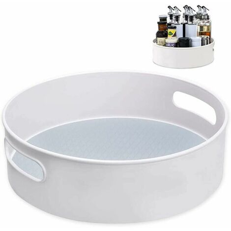 Revolving Tray, Plastic Turning Spice Rack for Spices Condiments Kitchen Storage, White (30 x 10cm)