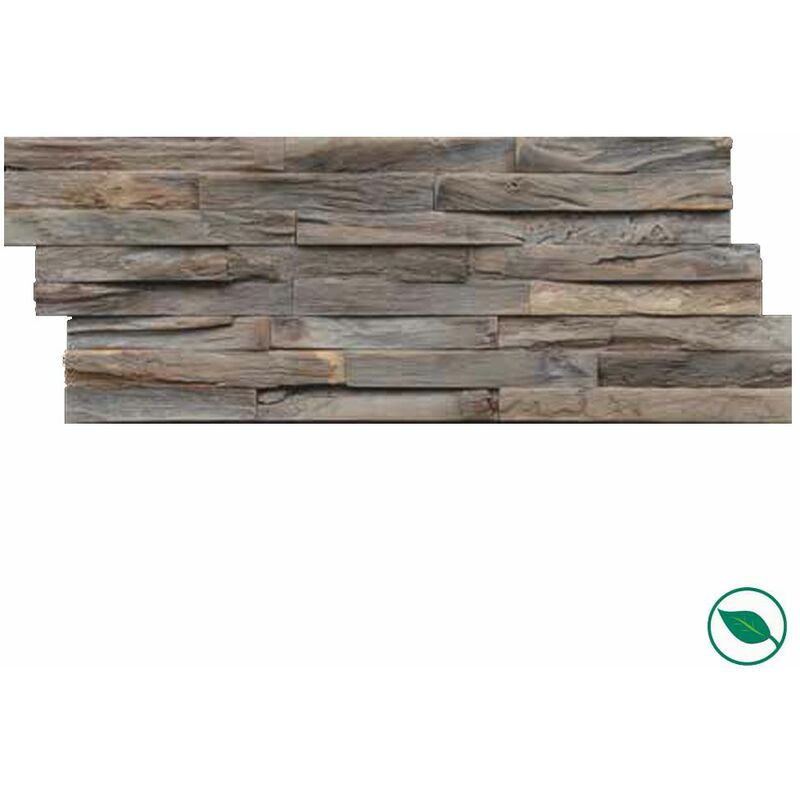 Plaquettes de parement mural en teck gun smoke 500 x 200 x 10-20 mm paquet de 0.5 m².