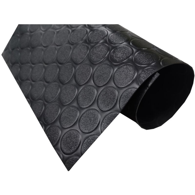 Sol pvc 100% Caoutchouc Sol Protection Design Boutons Noir Epaisseur 1MM 140X500CM