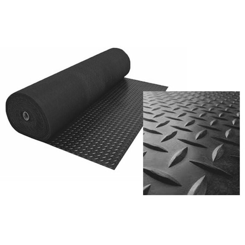 Sol pvc 100% Caoutchouc Sol Protection Design Strié Noir Epaisseur 1MM 140X400CM