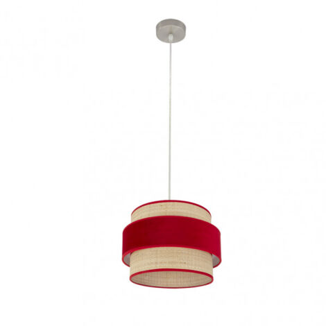 Reyes Pendelleuchte 1xe27 nickel/natur-rot regx30x30 cm
