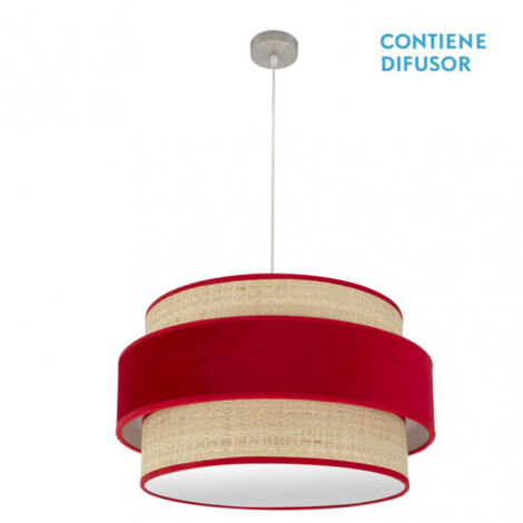 Reyes Pendelleuchte 3xe27 nickel/natur-rot regx60x60 cm