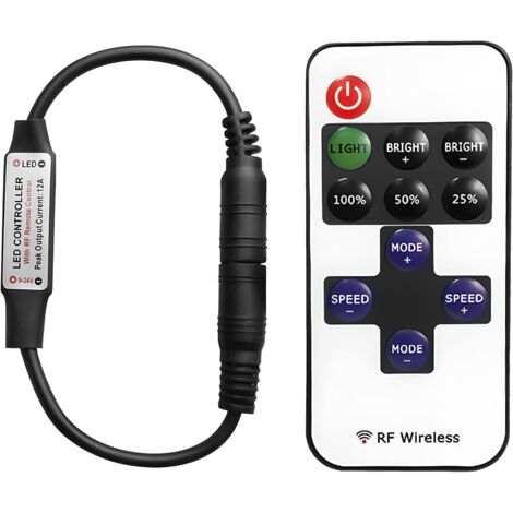 RF - Mini mando a distancia inalámbrico para tira de luces LED de un solo color 5050 3528 5630 2835 con conector CC RF 10 niveles para mini interruptor de atenuación en línea de 5-24 V