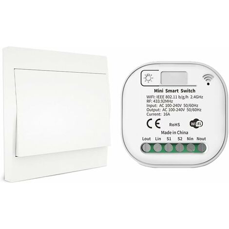 RF433 et WiFi Télécommande sans Fil Interrupteur d'éclairage, Pas de Batterie & câblage & hub requis, Compatible avec Alexa Google Home Tuya Smart Life APP, 1 Commutateur 1 récepteur Kit