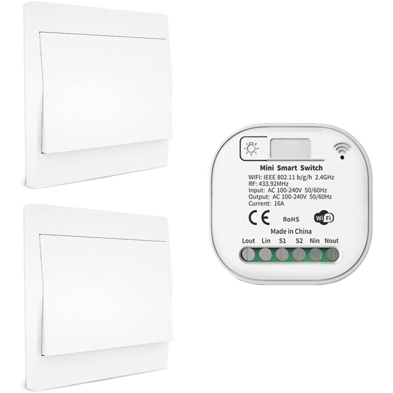 Kcvv - RF433 et WiFi Télécommande sans Fil Interrupteur d'éclairage, Pas de Batterie & câblage & hub requis, Compatible avec Alexa Google Home Tuya