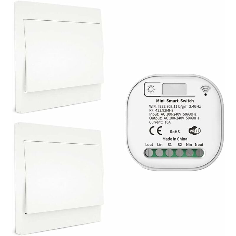 Beijiyi - RF433 et WiFi Télécommande sans Fil Interrupteur d'éclairage, Pas de Batterie & câblage & hub requis, Compatible avec Alexa Google Home