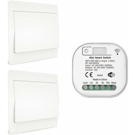 RF433 et WiFi Télécommande sans Fil Interrupteur d'éclairage, Pas de Batterie & câblage & hub requis, Compatible avec Alexa Google Home Tuya Smart Life APP, 2 Commutateur 1 récepteur Kit