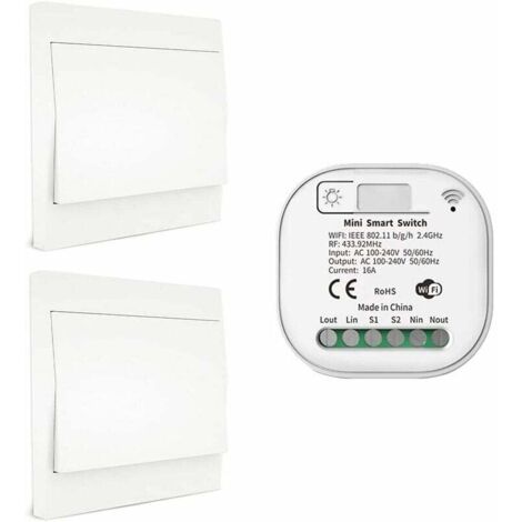 RF433 et WiFi Télécommande sans Fil Interrupteur d'éclairage, Pas de Batterie & câblage & hub requis, Compatible avec Alexa Google Home Tuya Smart Life APP, 2 Commutateur 1 récepteur Kit