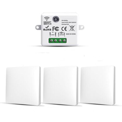RF433 Lot de 3 interrupteurs d'éclairage sans fil sans fil sans fil avec émetteur et contrôleur récepteur 10 A 240 V
